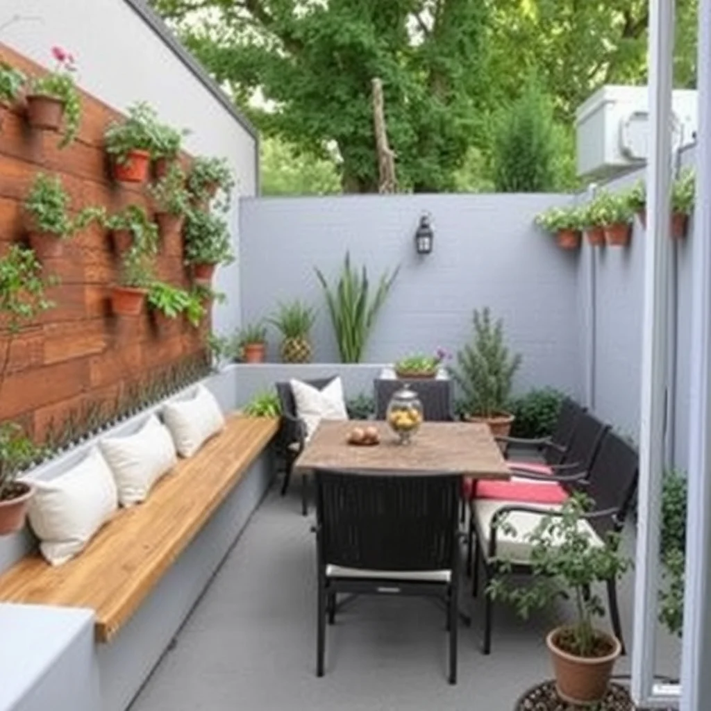 Backyard Seating Area Ideas for Small and Large Outdoor Spaces: 5. Garden Wall with Integrated Seating and Vertical Planting - When a property includes a retaining wall or a tall fence, integrating seating into the structure maximizes utility. Carve a shallow recess into the wall and line it with a teak bench that follows the