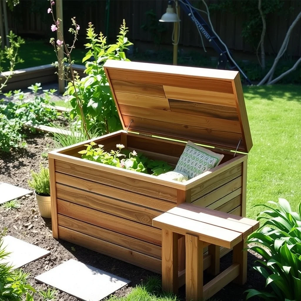 Beginner Vegetable Garden Layout Ideas for a Productive Spring: 7. Decorative compost bin that doubles as a bench - Integrating composting into the garden does not have to look industrial. A wooden compost bin constructed from reclaimed barn wood can be capped with a removable lid that serves as a seat. The bench height—about