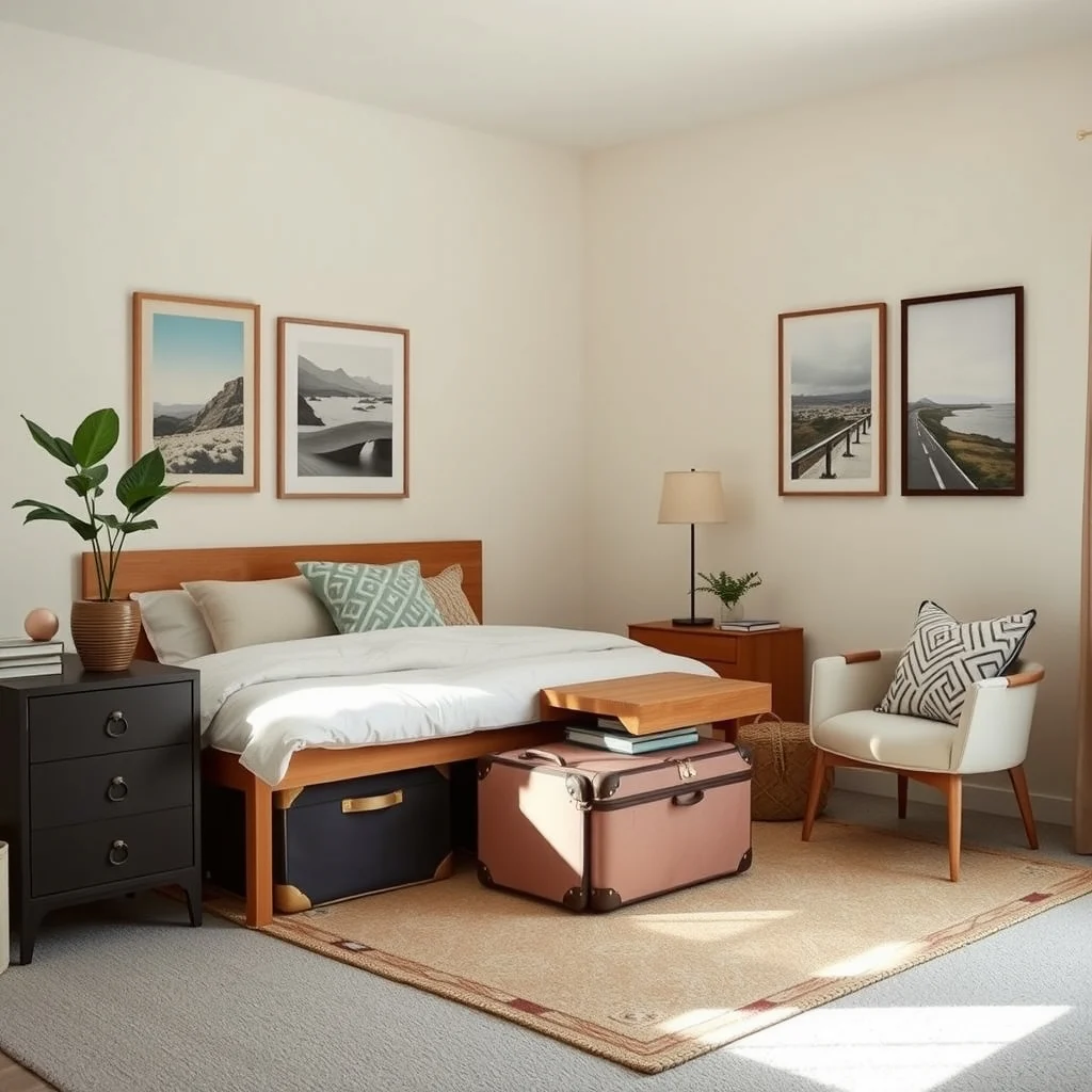 Budget-Friendly Guest Bedroom Ideas for Visitors interior: 5. Maximize Storage with Clever Solutions - Guests appreciate a place to stash their belongings, and clever storage doesn’t have to dominate the room. Under‑bed rolling containers keep luggage out of sight and free up floor space. For a more visible option,