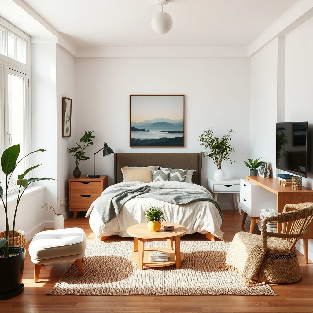 Budget-Friendly Guest Bedroom Ideas for Visitors interior: 7. Define the Layout with Simple Arrangement - Even a modest room benefits from a clear, purposeful layout. Position the bed against the longest wall to maximize floor space, leaving room for a nightstand on each side if possible. Place a rug that