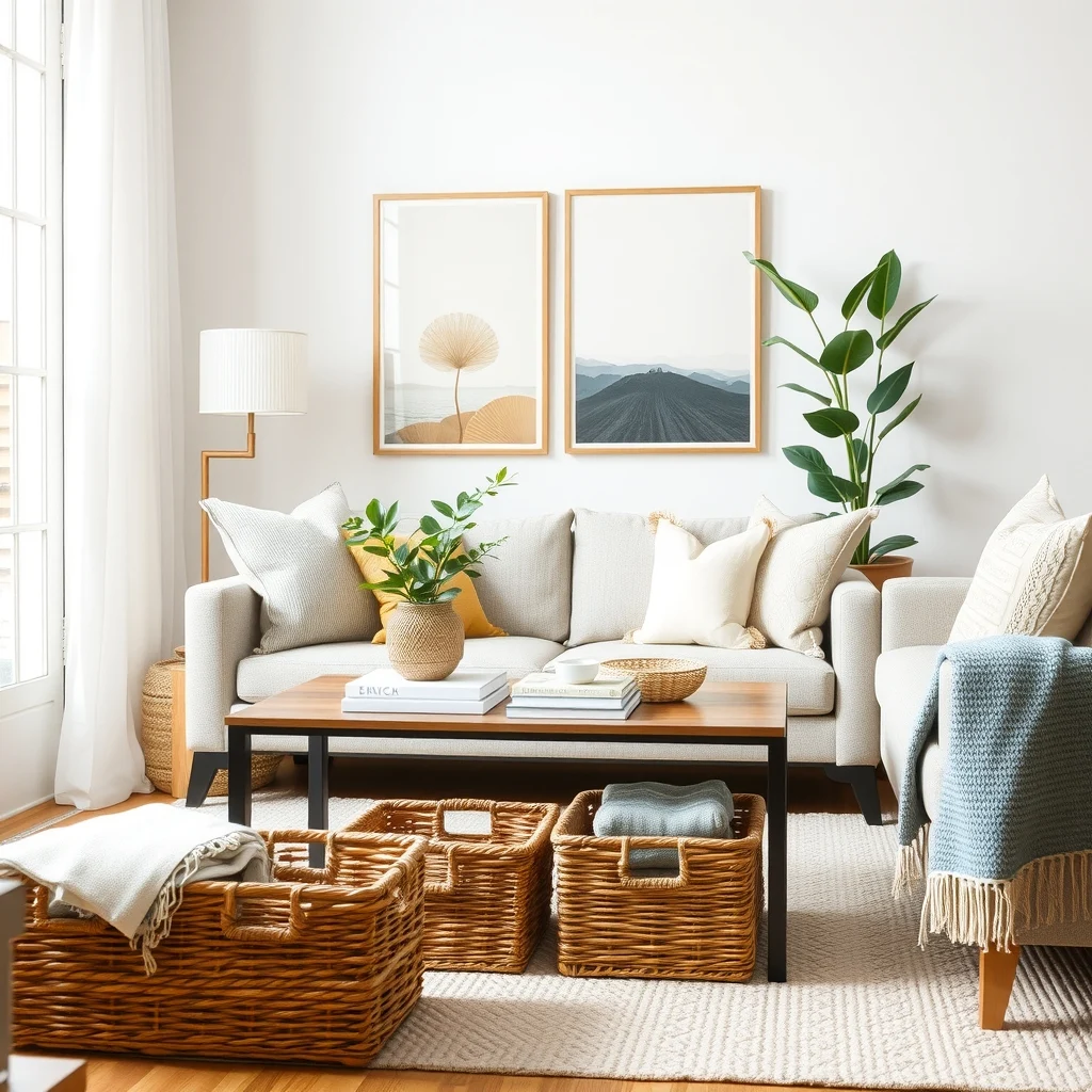 Budget Home Makeover Ideas That Make a Big Difference Without Renovation interior: 6. Create functional storage with stylish containers - Clutter can make even the most thoughtfully decorated room feel chaotic. Attractive baskets, woven trays, and decorative boxes turn storage into a design element. A set of medium‑sized wicker baskets placed under a coffee table