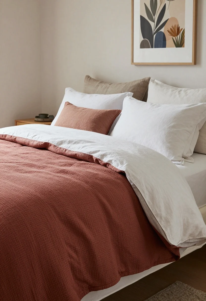 boho bedroom decor ideas - Closeup detail: Bed layers for cold nights—flannel or jersey sheets