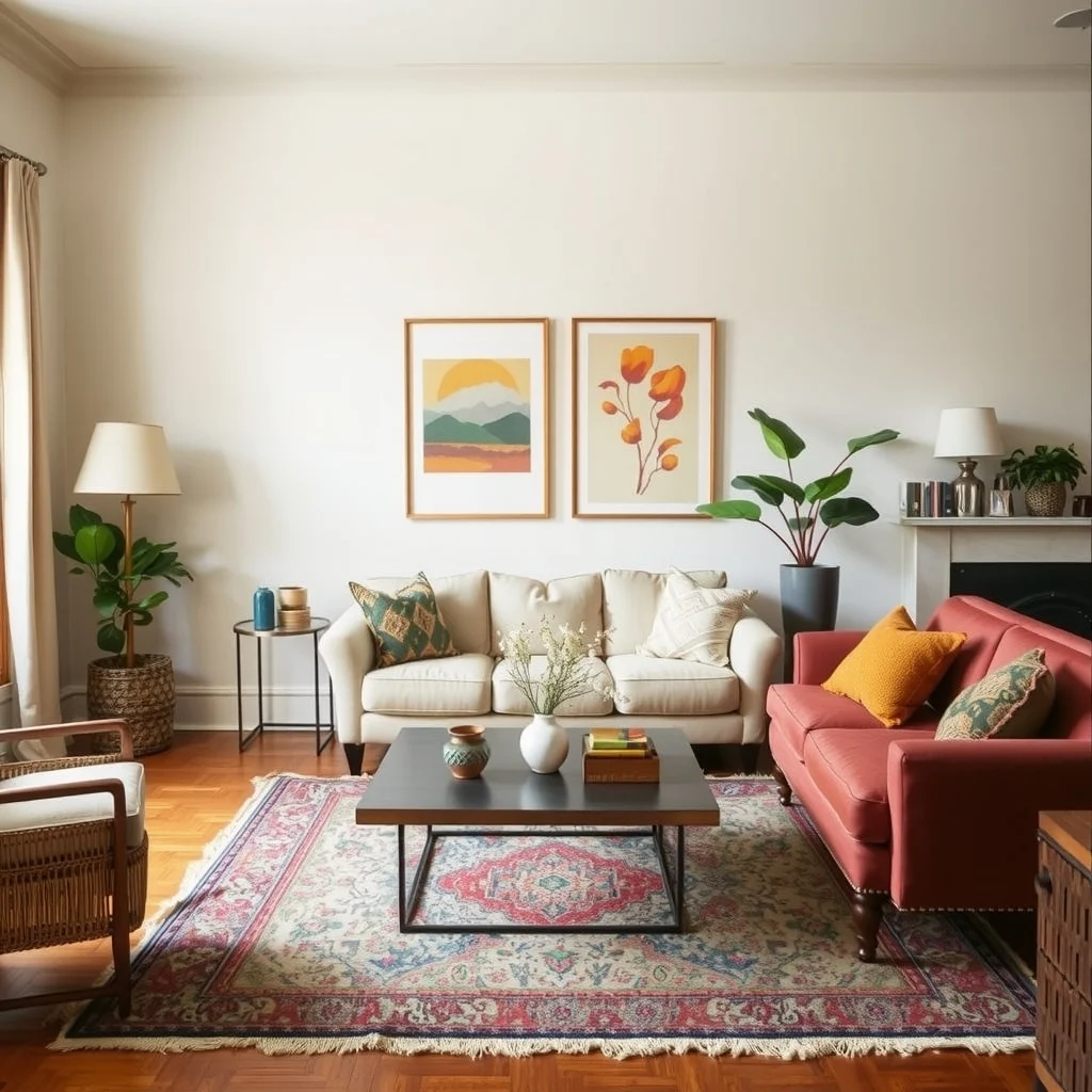 Cozy Vintage Living Room Ideas for a Warm and Timeless Home: 7. Blend Modern Comfort with Period Details - Even the most devoted vintage enthusiast benefits from a touch of contemporary convenience. A sleek, low‑profile coffee table in brushed steel can sit atop a traditional rug without breaking the aesthetic, offering a sturdy surface