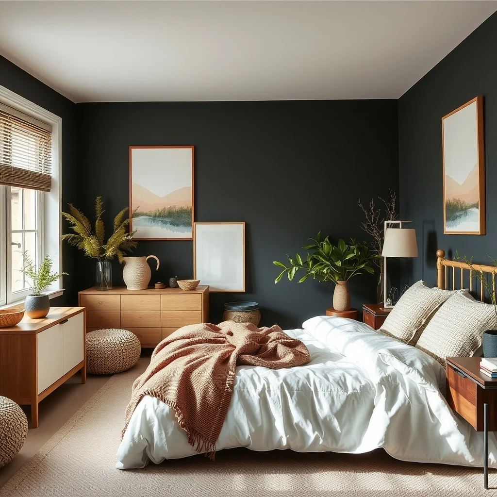 Cozy Winter Bedroom Color Schemes That Feel Warm and Relaxing interior: FAQ - How can I make a dark color scheme feel larger? Use lighter bedding, reflective accessories, and ample lighting to counterbalance the depth of dark walls. A large mirror opposite a window also bounces light, creating