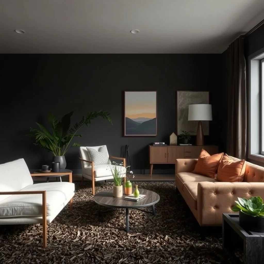 Dark Foliage Garden Ideas for a Dramatic and Modern Outdoor Space interior: 7. Introduce subtle accent colors through bark mulch or groundcover - While the primary goal is darkness, a hint of complementary hue prevents the garden from feeling flat. Dark brown shredded bark mulch adds a soft contrast that still reads as part of the overall scheme.