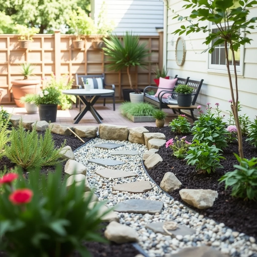 DIY Garden Edging Ideas for Clean and Beautiful Flower Beds: 4. Natural Stone and Gravel Combination - Placing a low wall of flagstone or river rock and filling the base with decorative gravel offers a tactile, multi‑sensory border. The stone’s irregular shapes catch light differently throughout the day, creating a subtle visual