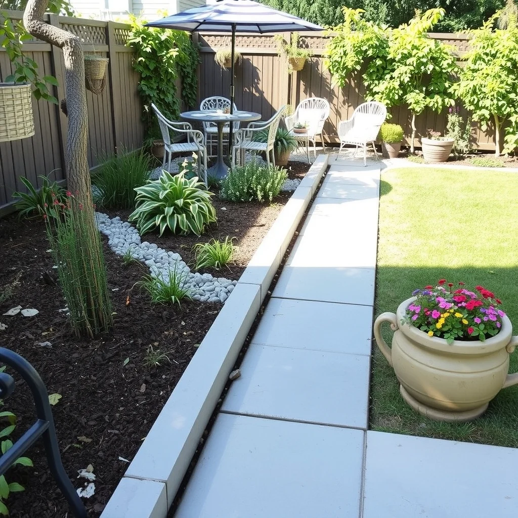 DIY Garden Edging Ideas for Clean and Beautiful Flower Beds: 7. Mosaic Tile Edging - For a splash of color and pattern, small mosaic tiles set in a shallow concrete channel can become a striking focal point. Choose tiles in complementary shades—perhaps soft terracotta, muted teal, or warm greige—to echo
