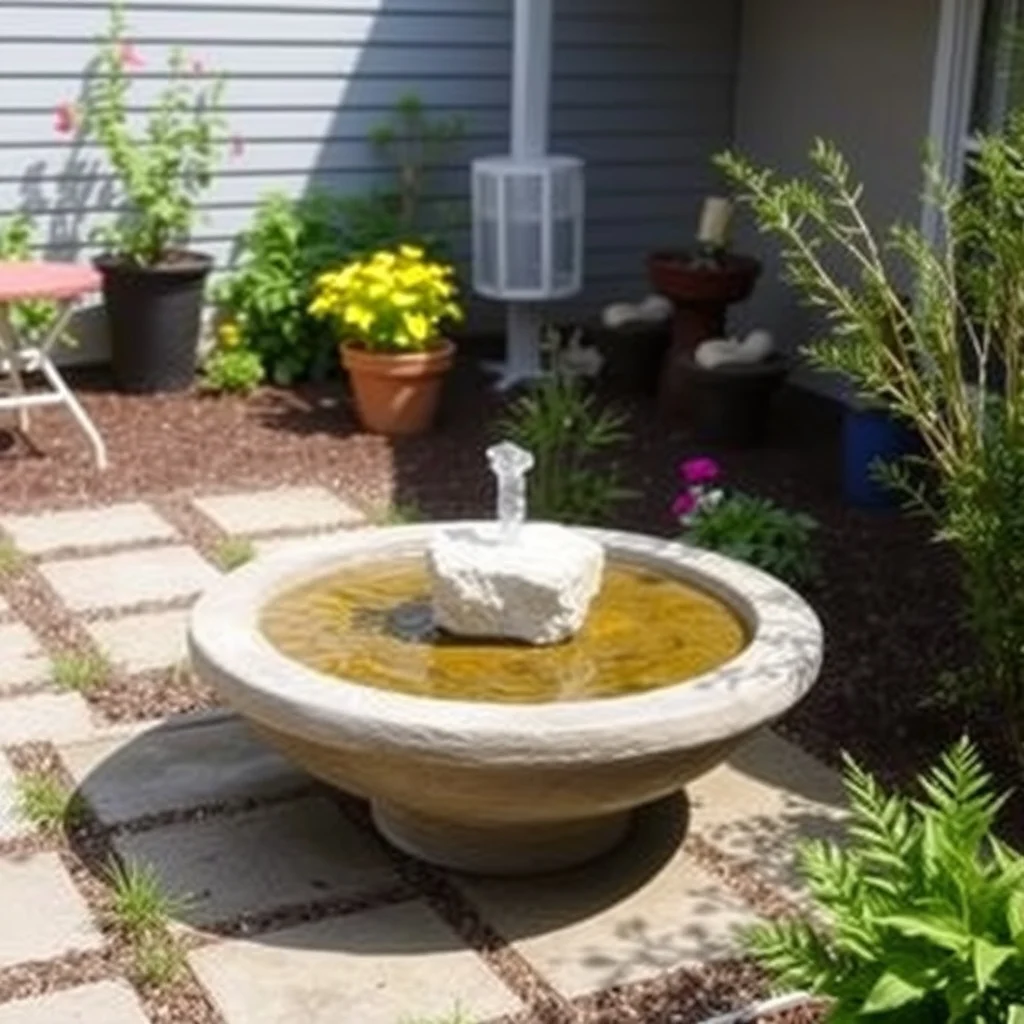 Garden Water Feature Ideas for a Peaceful and Relaxing Backyard: 1. Simple Stone Basin Fountain - A shallow stone basin set on a low concrete pad offers a classic, understated focal point. The basin, often made of smooth river rock or a single slab of limestone, holds a modest pump that