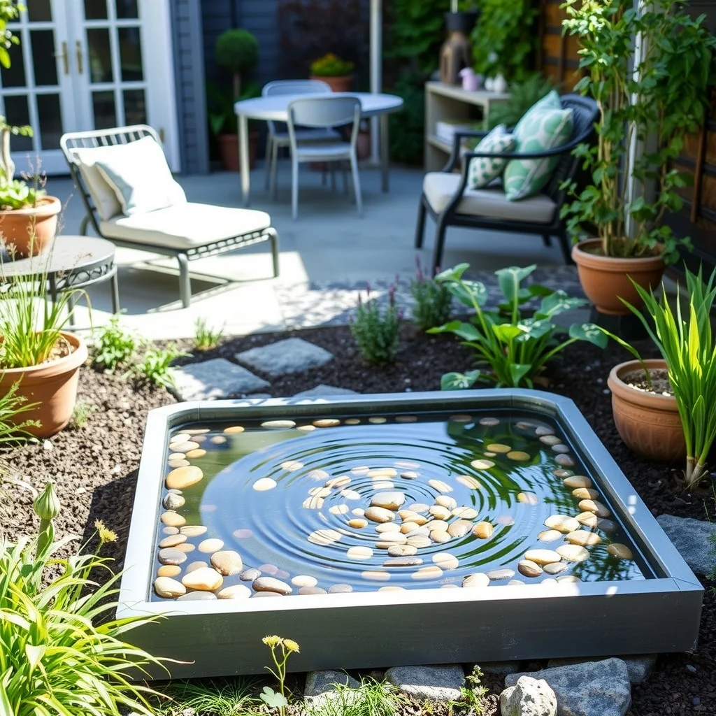 Garden Water Feature Ideas for a Peaceful and Relaxing Backyard: 5. Solar‑Powered Pebble Ripple - A shallow tray filled with smooth river pebbles and a low‑profile solar pump creates a subtle ripple effect that feels almost meditative. The water circulates just beneath the surface, causing the pebbles to catch light