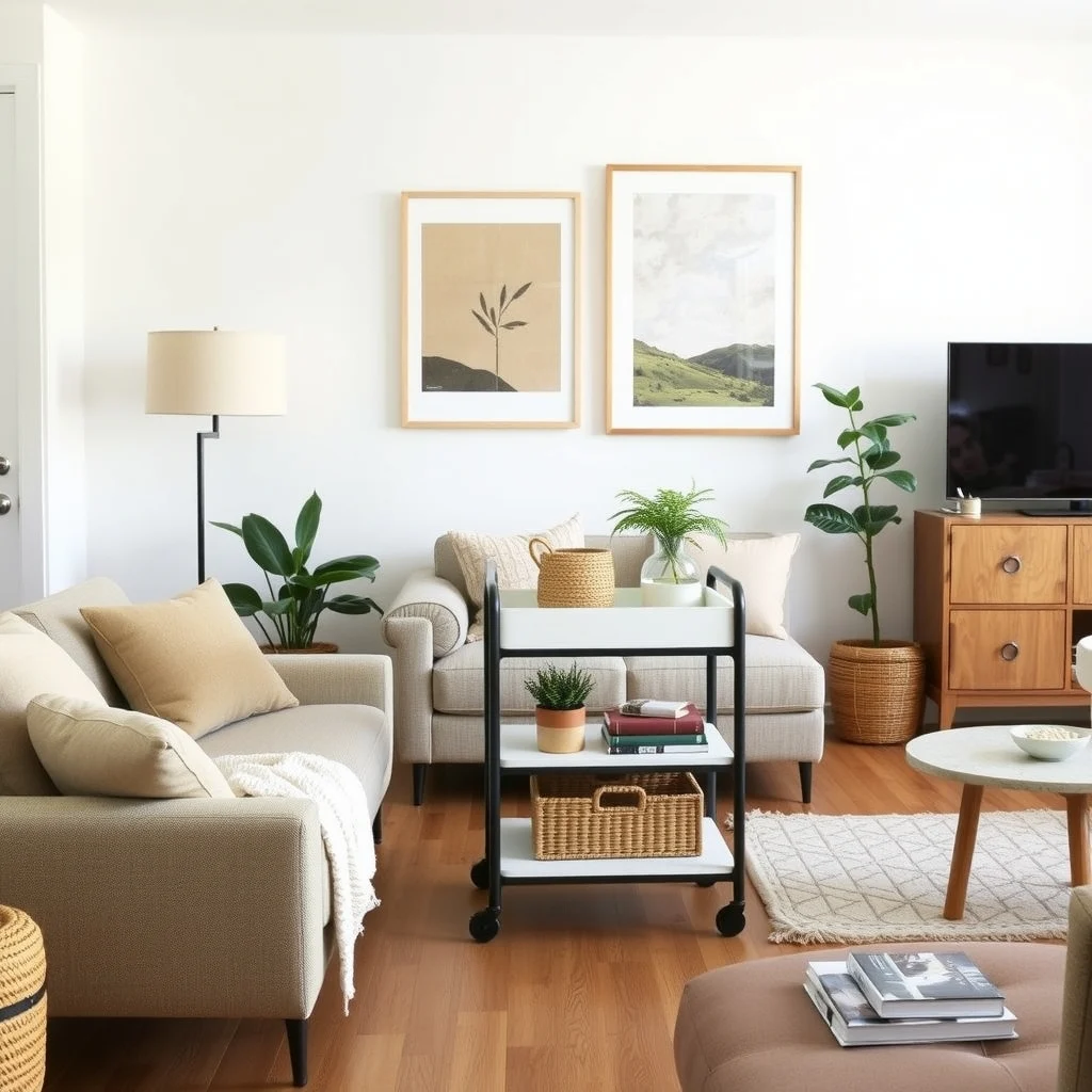 Home Organization Ideas for With Limited Storage Space: 6. Deploy a Rolling Cart for Flexible Storage - In homes where rooms serve multiple functions, a sturdy rolling cart becomes a mobile storage solution. Position a three‑tier cart with a mix of open shelves and a lower basket in the living room; during