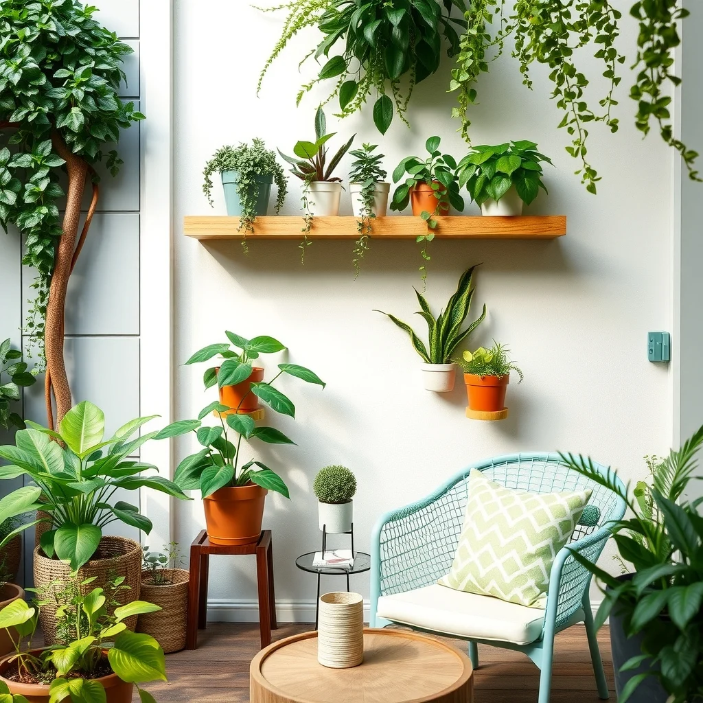 Indoor Plant Display Ideas for Small Rooms and Empty Corners: 1. Vertical Shelf Garden - A narrow floating shelf installed a few above the floor creates a tiered garden without sacrificing walking space. By arranging trailing varieties such as pothos or string of pearls on the lower tier and
