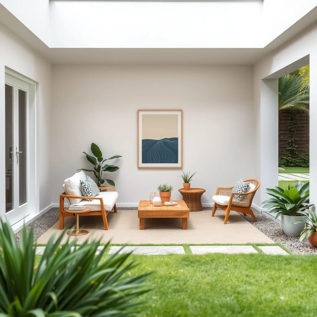 Low-Maintenance Garden Ideas for a Beautiful Backyard With Less Work interior: 3. Choose hard‑scaping over dense planting - Replacing sections of lawn with paved pathways, gravel beds, or large stone slabs instantly cuts down on mowing and fertilizing. A rectangular flagstone patio edged with low‑profile concrete pavers creates a clean backdrop for a