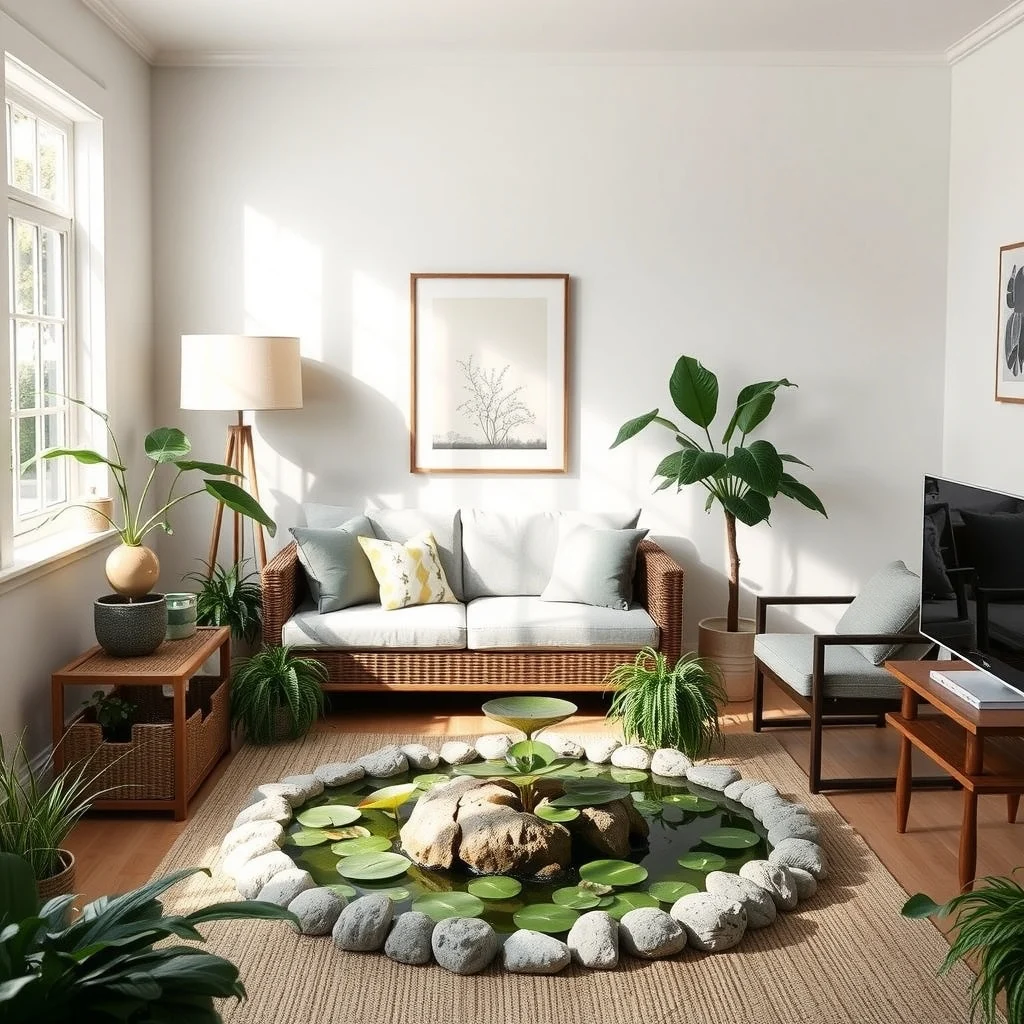 Low-Maintenance Garden Ideas for a Beautiful Backyard With Less Work interior: 5. Add a low‑maintenance water feature - A modest recirculating fountain or a shallow pond liner filled with water lilies provides soothing sound without demanding extensive upkeep. Opt for a solar‑powered pump that runs during daylight, eliminating the need for electrical wiring
