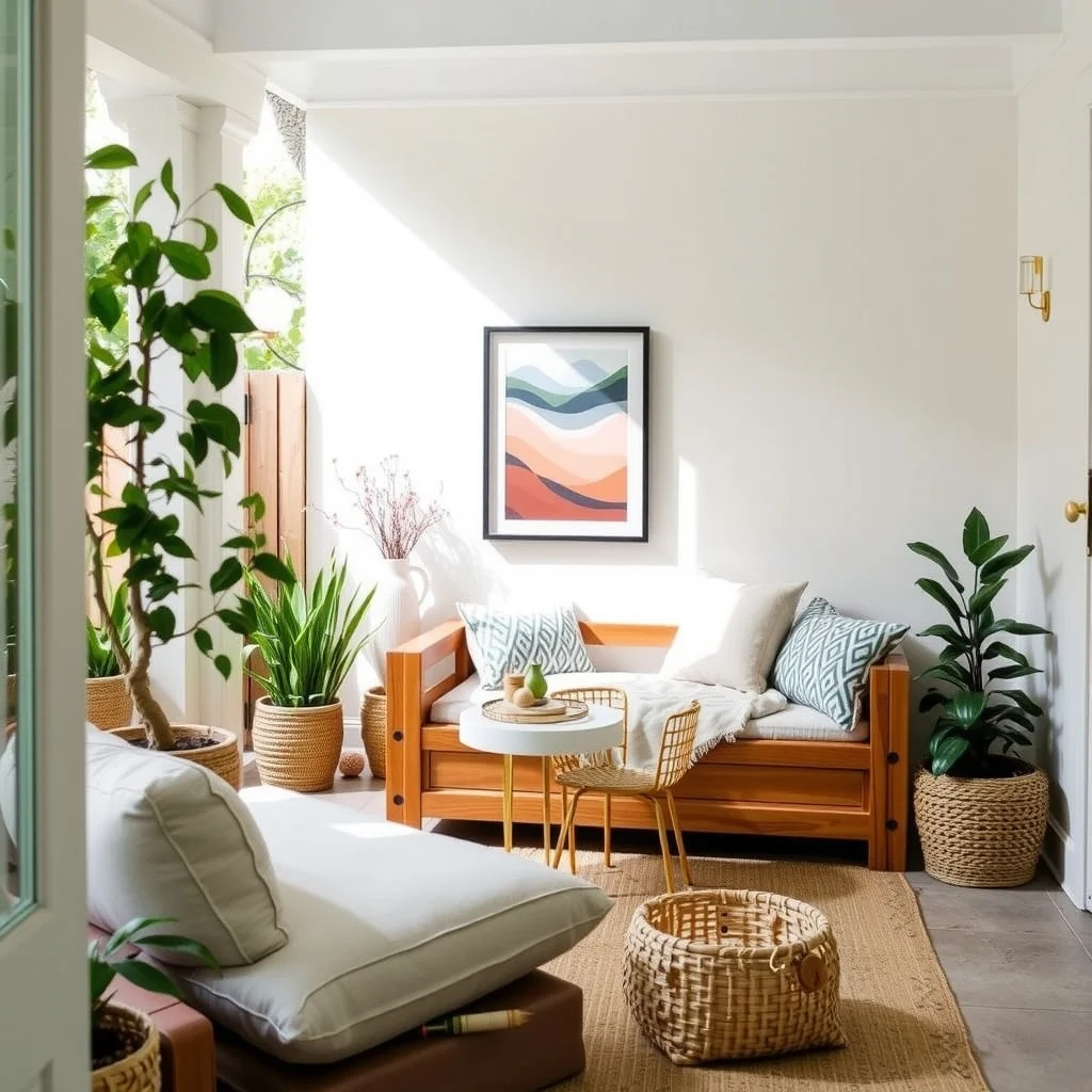 Low-Maintenance Garden Ideas for a Beautiful Backyard With Less Work interior: 7. Create defined seating zones with built‑in storage - Designating a small alcove for relaxation—perhaps a bench tucked beneath a pergola or a low‑profile daybed—provides a place to enjoy the garden without clutter. Building a bench with a hidden storage compartment allows you to