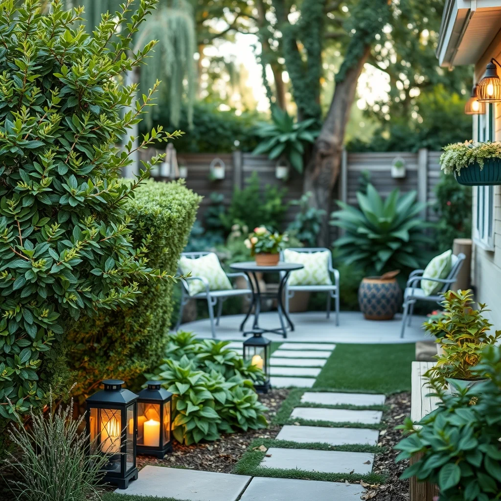 Modern Cottage Garden Ideas for a Natural and Relaxed Outdoor Look: 6. Soft Lighting with Solar Lanterns and String Lights - Gentle illumination is essential for extending the garden’s usability into evening hours. Solar lanterns placed at the base of larger shrubs provide a low, amber glow that highlights foliage without overwhelming the scene. Complement them
