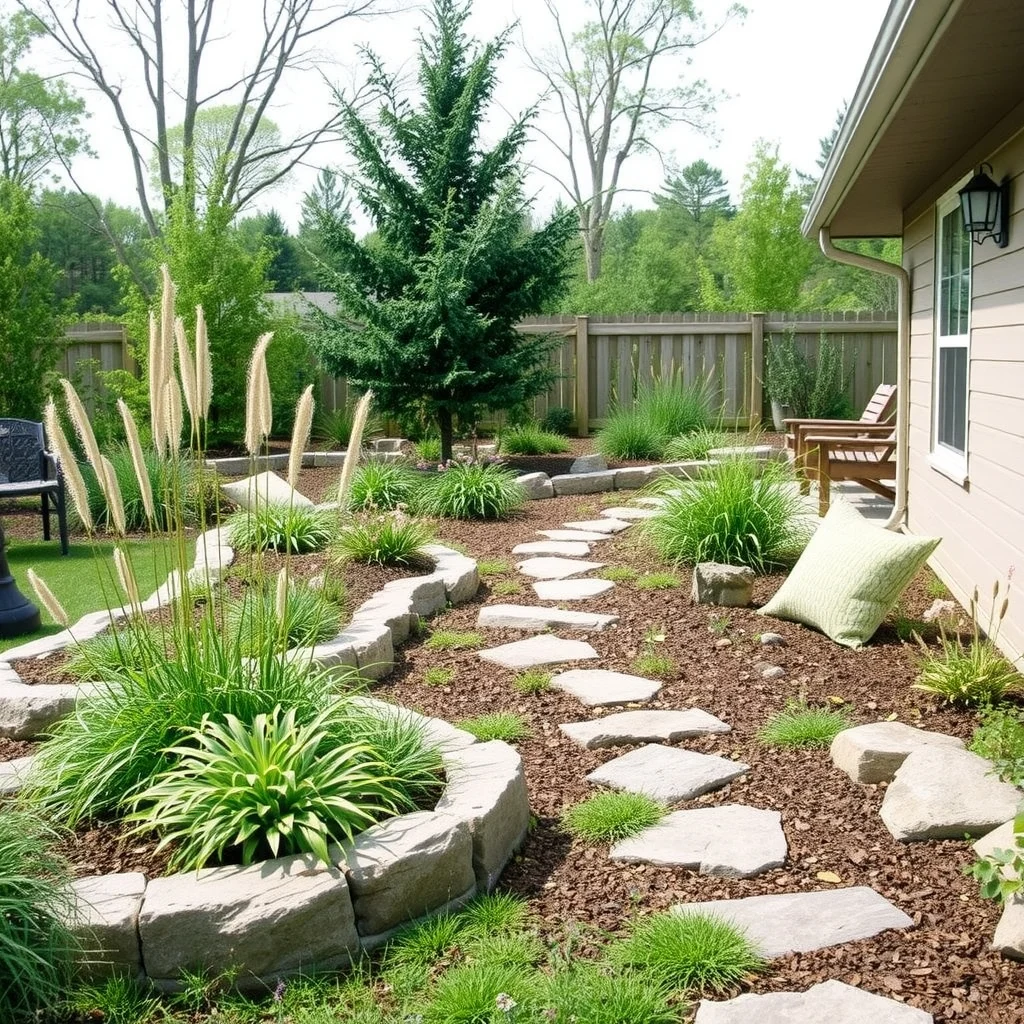 Natural Garden Design Ideas Using Rocks, Grasses, and Native Plants: 7. Frame the Garden with Native Shrubs for Structure - Finally, place a few native shrubs such as red twig dogwood, ninebark, or serviceberry at the perimeter of the garden. Their bark, foliage, and occasional fruit provide year‑round structure that frames the stone and grass