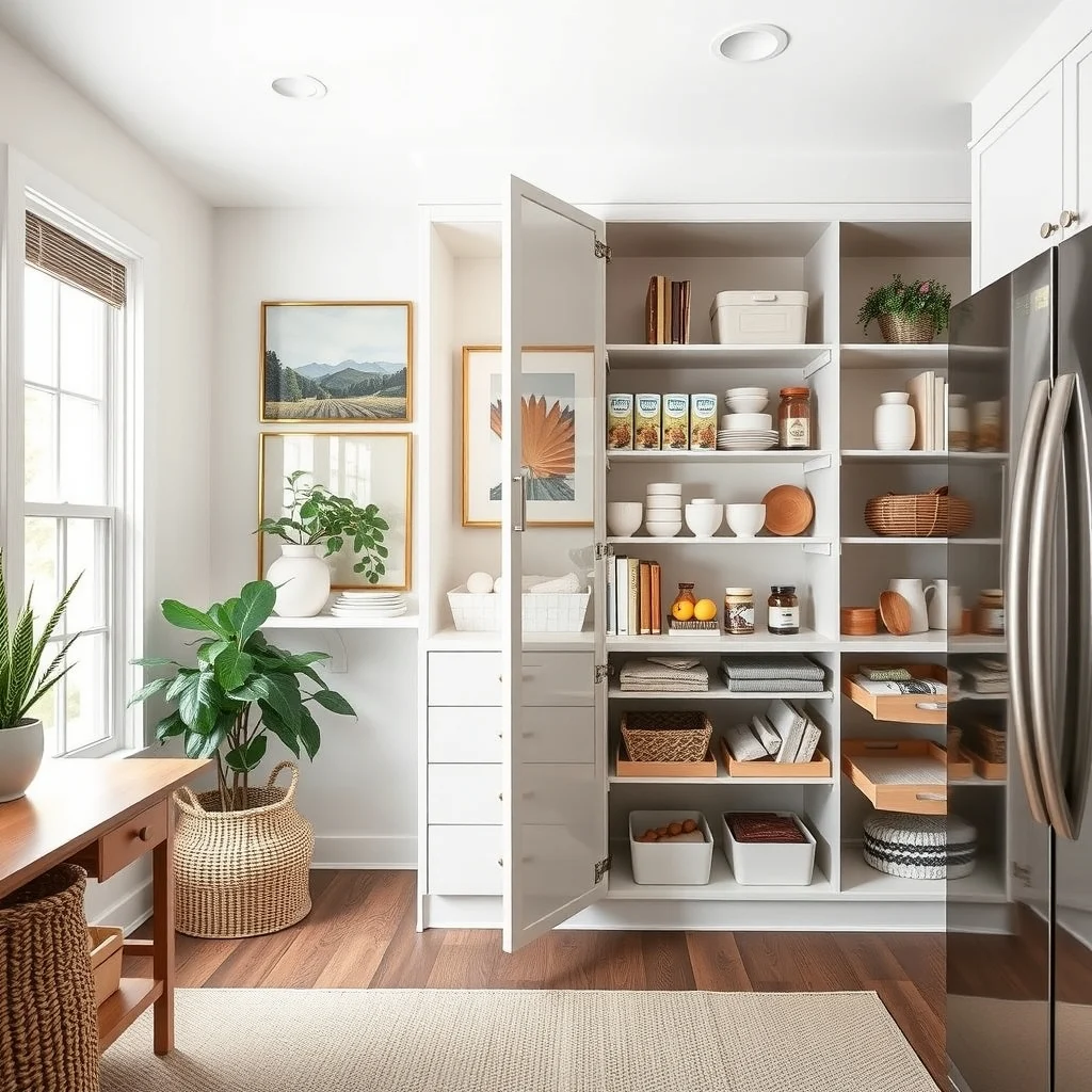 Pantry Organization Ideas for a Neat and Functional Kitchen interior: 3. Pull‑Out Drawers for Bulk Supplies - Deep, pull‑out drawers replace static shelves for items like flour, rice, or large bags of pet food. When the drawer slides out, you can see the entire contents without having to bend or reach over