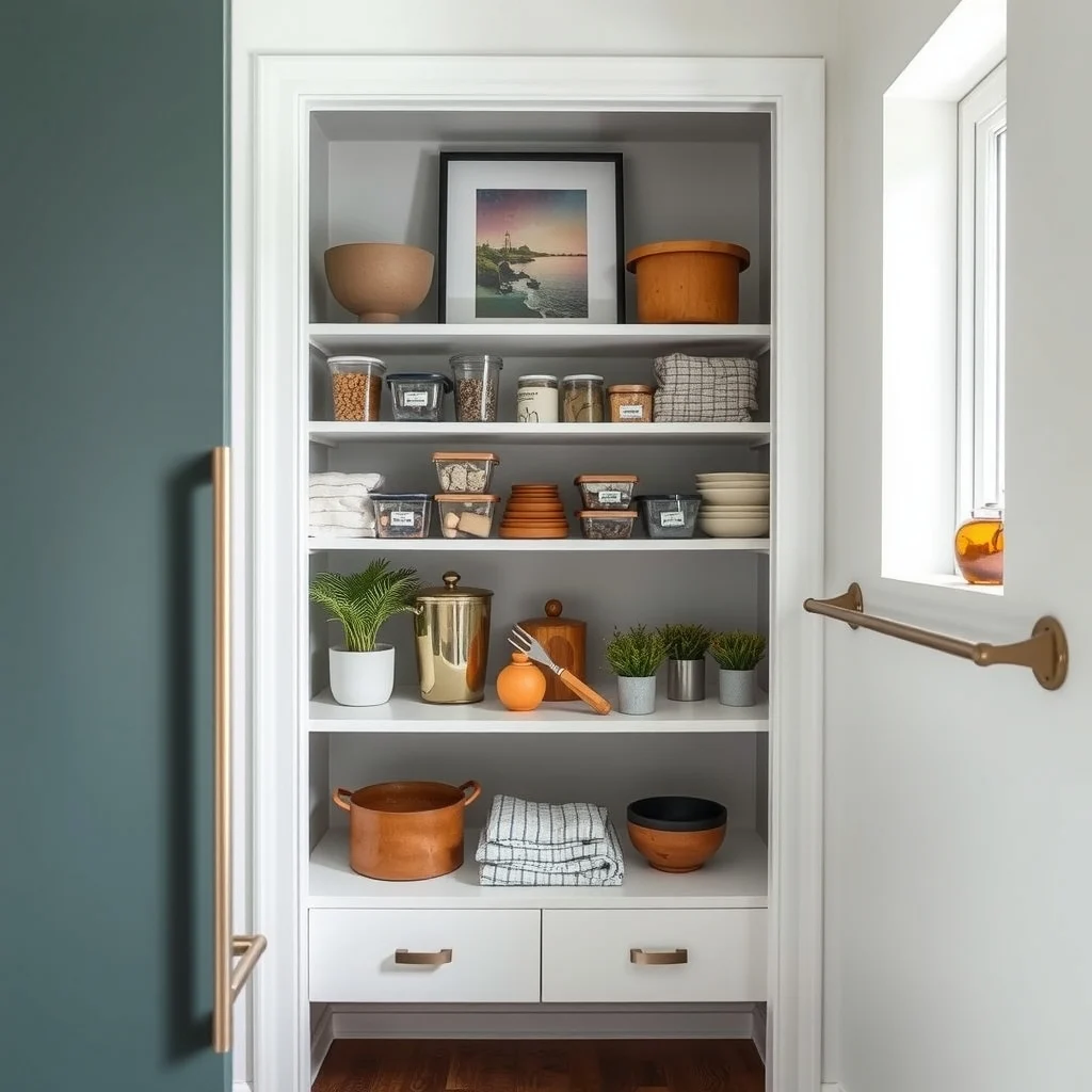 Pantry Organization Ideas for a Neat and Functional Kitchen interior: 7. A Dedicated “Meal‑Prep” Zone - Designating a small corner of the pantry for meal‑prep essentials—such as pre‑portion bags, reusable containers, and a set of kitchen shears—creates a mini‑station that streamlines daily cooking. A slim metal rail mounted on the side