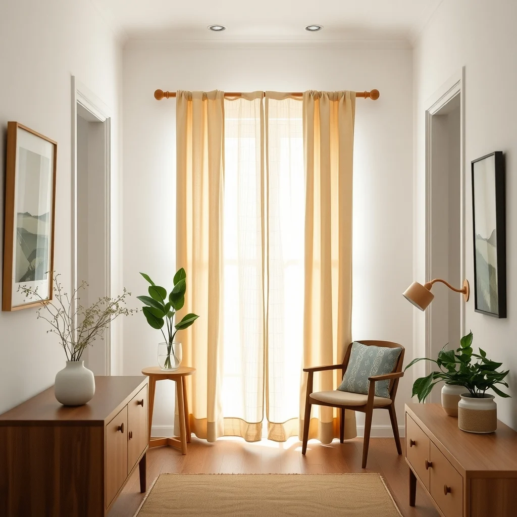 Renter-Friendly Wall Decor Ideas That Do Not Require Drilling: 2. Fabric Panels Hung from Tension Rods - Imagine a soft, draped panel that adds warmth to an otherwise stark hallway. By mounting a thin wooden tension rod between two opposite walls, you create a hanging point that requires no hardware. Choose a