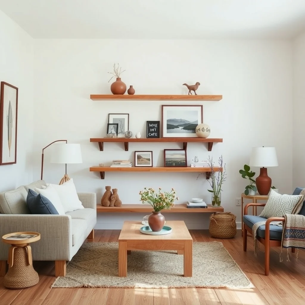 Rustic Winter Home Decor Ideas Using Natural Textures and Wood interior: 1. Embrace Untreated Oak Shelving to Showcase Seasonal Finds - Untreated oak shelves bring a raw, organic quality that instantly softens the harshness of winter light. The natural grain catches the soft glow of table lamps, casting subtle shadows that add depth without overwhelming the