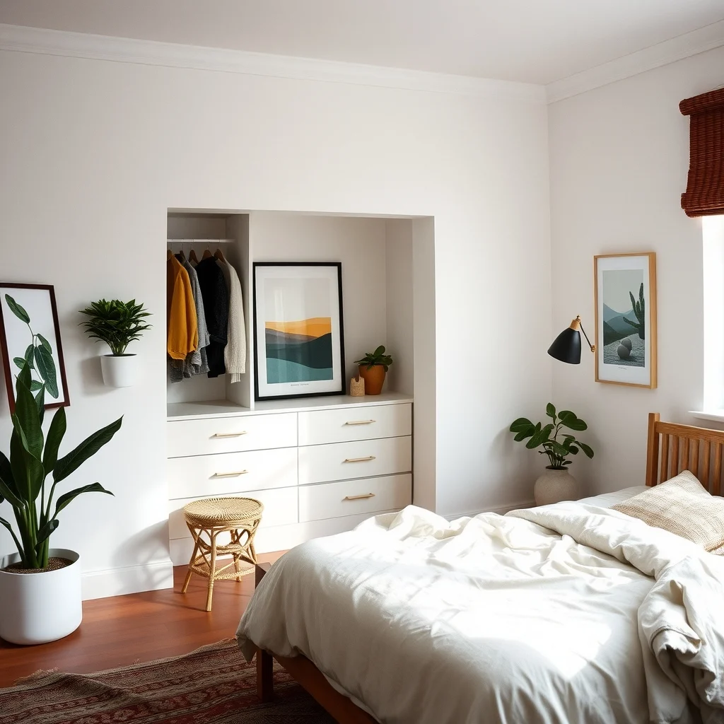 Small Bedroom Layout Ideas That Make More Room for Everyday Living interior: 3. Create a Built‑In Wardrobe Niche - When the room layout allows, recess a wardrobe into a wall niche. By pulling the closet inward, you remove the door swing that often blocks pathways, and the niche can be finished with the same
