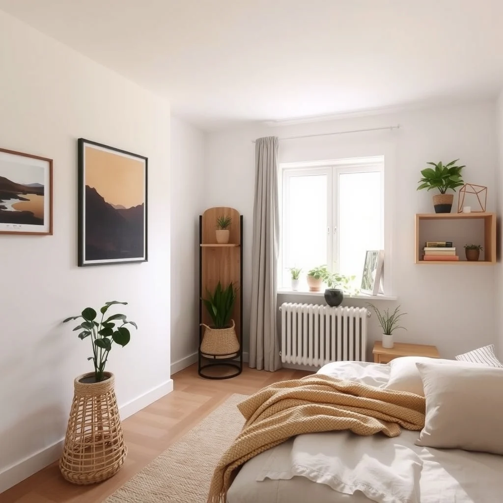 Small Bedroom Layout Ideas That Make More Room for Everyday Living interior: 7. Add a Folding Screen or Open Shelving as a Divider - A lightweight folding screen or a low open shelving unit can separate a sleeping zone from a small sitting or dressing area without fully closing off the space. A screen made of woven rattan or