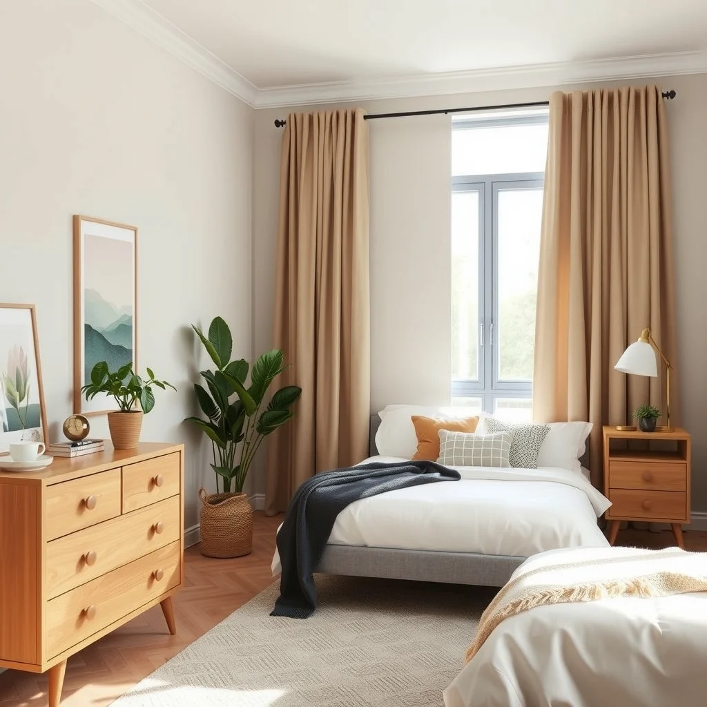 Small Bedroom Layout Ideas That Make More Room for Everyday Living interior: FAQ - How can I make a small bedroom feel taller? Use vertical elements such as tall, narrow dressers, floor‑to‑ceiling curtains, and a high‑gloss paint finish on one wall. These tricks draw the eye upward, giving the