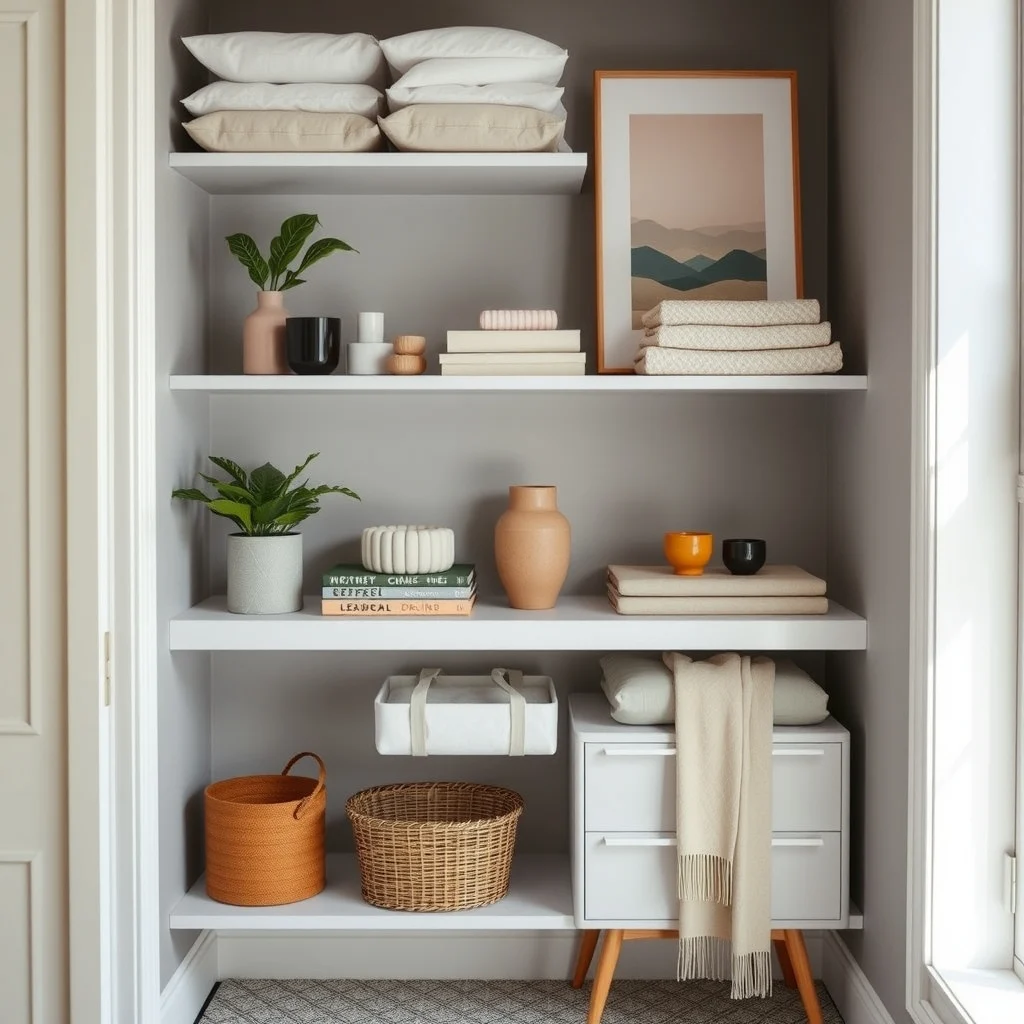 Small Closet Organization Ideas to Maximize Every Shelf and Corner interior: 7. Use Velvet or Felt Shelf Liners - Beyond aesthetics, shelf liners protect surfaces and give a subtle cushion that keeps delicate items from sliding. Velvet or felt liners in a soft neutral shade add a touch of comfort while preventing scarves from