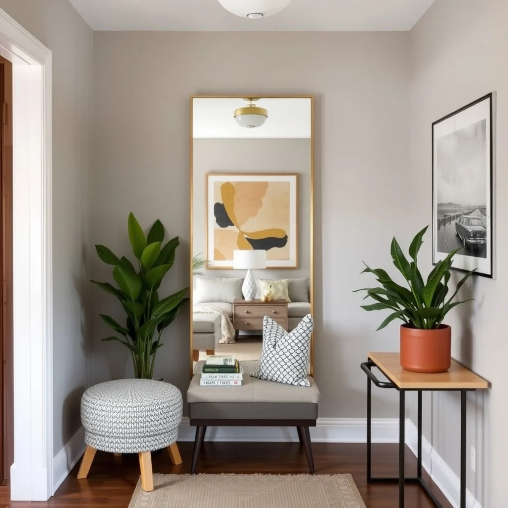 Small Entryway Organization Ideas That Make Every Inch Count: 4. Add a Mirror that Doubles as a Storage Pocket - A full‑length mirror with a shallow pocket behind the glass serves two purposes: it creates the illusion of depth and provides a discreet hideaway for everyday items. Choose a frame in brushed brass to catch