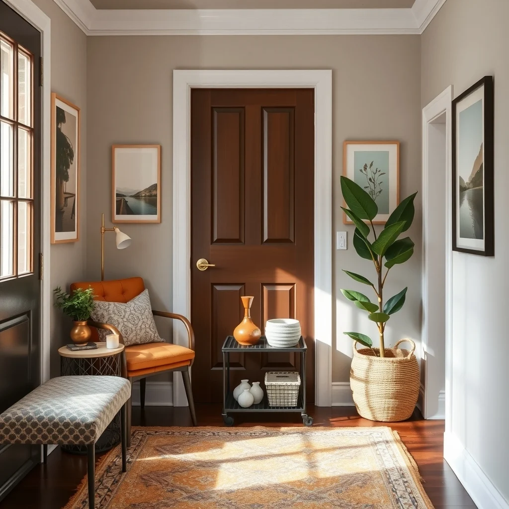 Small Entryway Organization Ideas That Make Every Inch Count: 6. Incorporate a Rolling Cart that Slides Under the Door - A slim, three‑tier rolling cart can be tucked beneath a swinging door, providing mobile storage that disappears when not needed. Metal frames with powder‑coat finishes in matte black are sturdy and resist fingerprints, while the