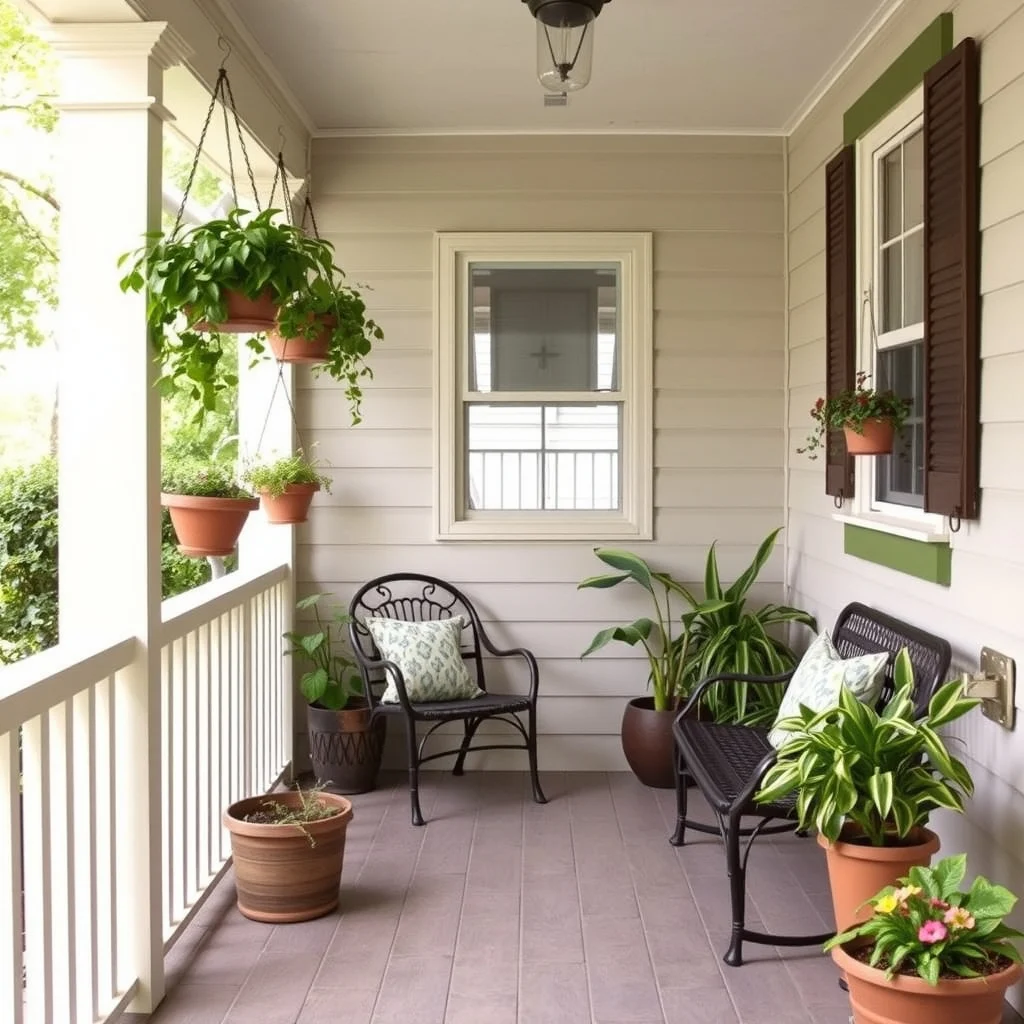 Small Front Porch Ideas That Add Charm Without Expensive Renovations: 3. Introduce a Vertical Garden with Hanging Planters - When floor space is at a premium, turning the wall into a living display adds greenery without sacrificing room. Simple hanging planters made of glazed ceramic or lightweight metal can be mounted on existing brackets