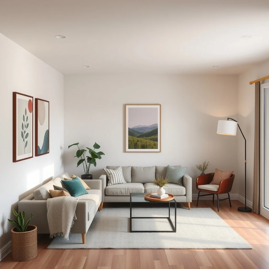 Small Living Room Furniture Layout Ideas That Create More Space interior: 7. Layer Light Sources for Spatial Definition - Relying on a single overhead fixture can leave a small living room feeling flat. Instead, layer lighting by adding a combination of recessed lights, a wall sconce, and a portable floor lamp. Recessed lights provide