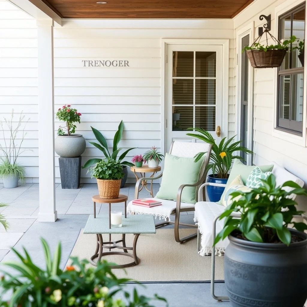 Small Patio Decorating Ideas for Outdoor Living in Spring: 5. Introduce a portable side table with hidden storage - A small, weather‑proof side table made of powder‑coated aluminum can serve as a surface for drinks, snacks, or a stack of books. Choose a design that includes a drawer or a shallow shelf beneath the