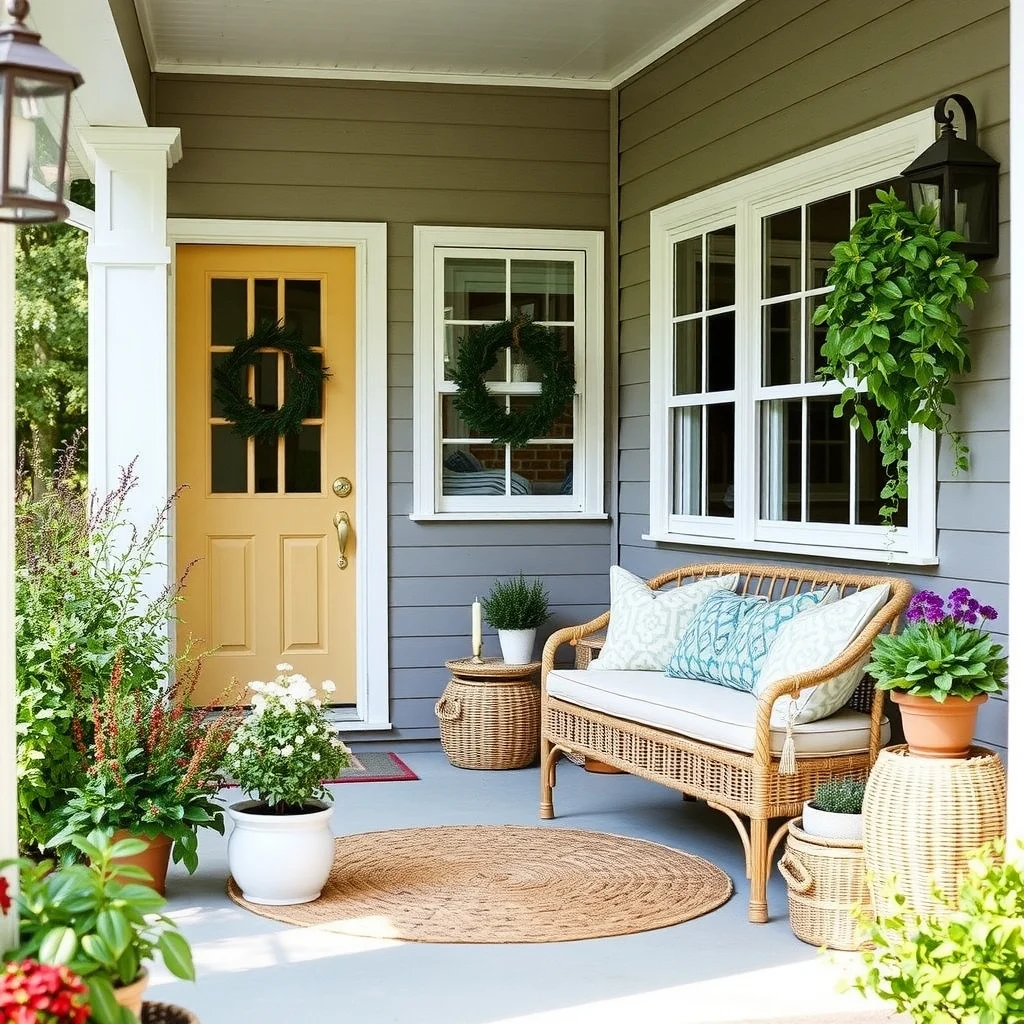 Spring Porch Decorating Ideas for a Fresh and Welcoming Entrance: 6. Create functional storage that doubles as decor - Porches often become catch‑all zones for shoes, umbrellas, and gardening tools. A stylish storage bench or a set of woven baskets can tidy the area while adding texture. Select a bench with a lift‑top; the