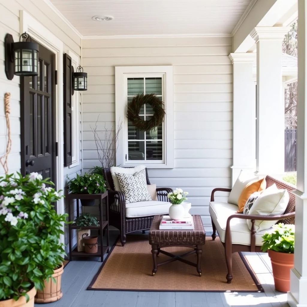 Spring Porch Decorating Ideas for a Fresh and Welcoming Entrance: Final Thoughts - A porch does not need a complete overhaul to feel seasonally refreshed. By focusing on a few strategic updates—soft flooring, layered seating, thoughtful accessories, modest greenery, appropriate lighting, discreet storage, and a welcoming focal point—you