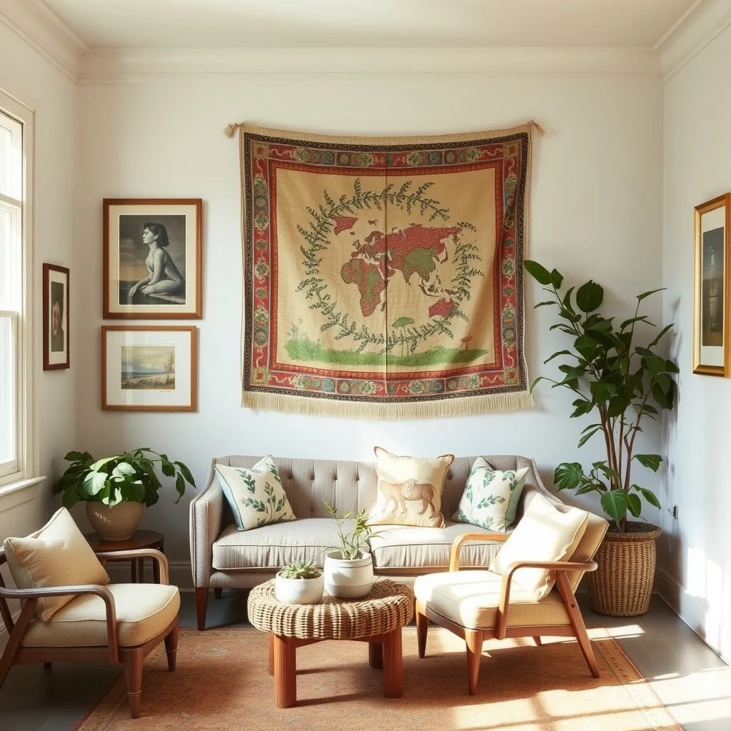 Sustainable Home Decor Ideas Using Secondhand Finds and Natural Materials: 3. Incorporate Vintage Textiles as Wall Hangings or Soft Furnishings - A rescued tapestry, a set of embroidered curtains, or a collection of patterned linen cushions can inject color and tactile richness into a room that otherwise relies on neutral walls. Because these fabrics have already