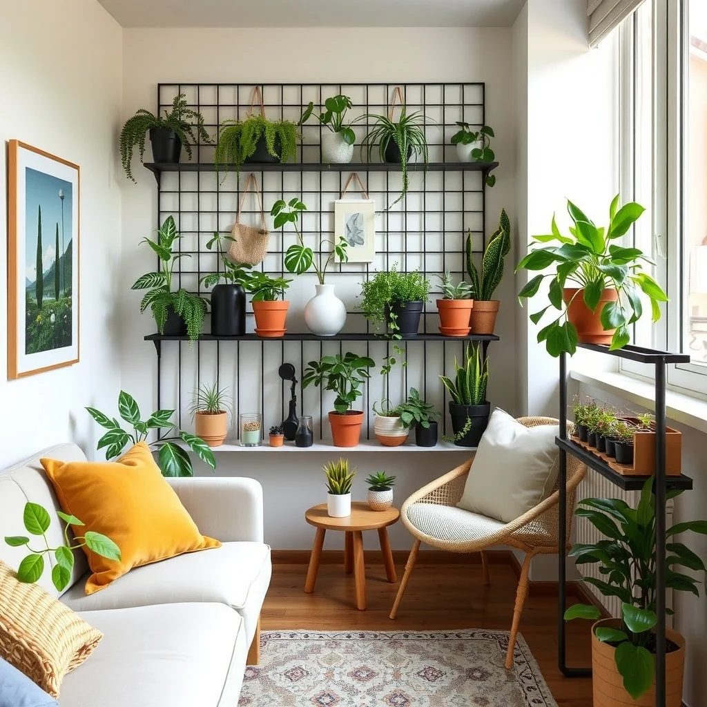 Vertical Garden Ideas for Growing More Plants in Small Spaces interior: 5. Modular Pocket System on a Balcony Railing - Balcony railings often have unused gaps that can hold a modular pocket system designed for small containers. These plastic or metal pockets snap together, allowing you to customize the layout based on the width of