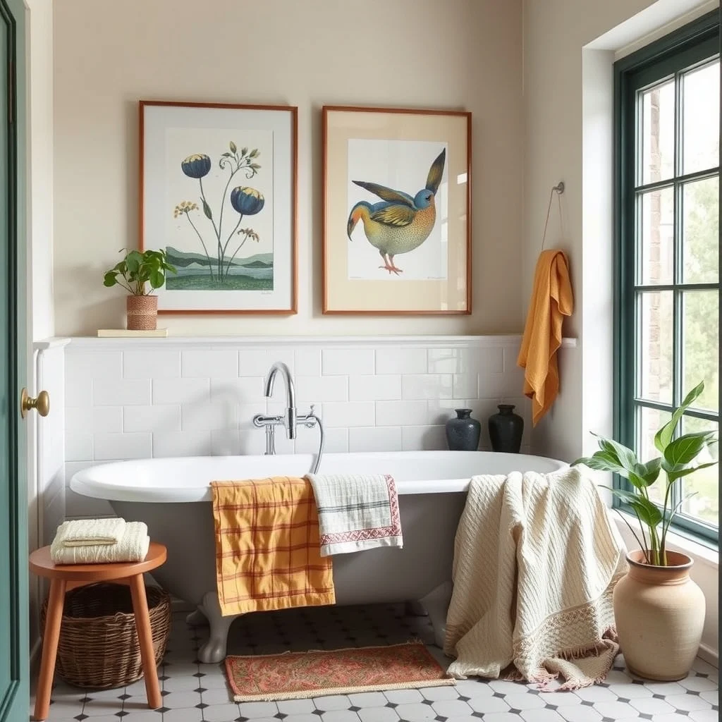 Vintage Bathroom Decor Ideas for a Charming and Timeless Makeover interior: 3. Layer Soft Textiles with Period Patterns - A set of ‑loomed towels in muted teal or faded mustard can echo the color stories found in vintage linens. Look for cotton that is slightly heavier than the typical hotel‑grade option; the added weight