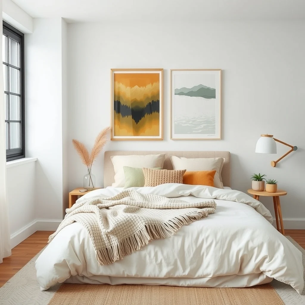 Warm Minimalist Bedroom Ideas for a Cozy Winter Retreat: 6. Add Soft Furnishings in Layered Arrangements - Soft furnishings are the easiest way to inject warmth without compromising minimalism. Begin with a high‑quality duvet cover in a neutral shade, then drape a chunky knit throw across the foot of the bed. A