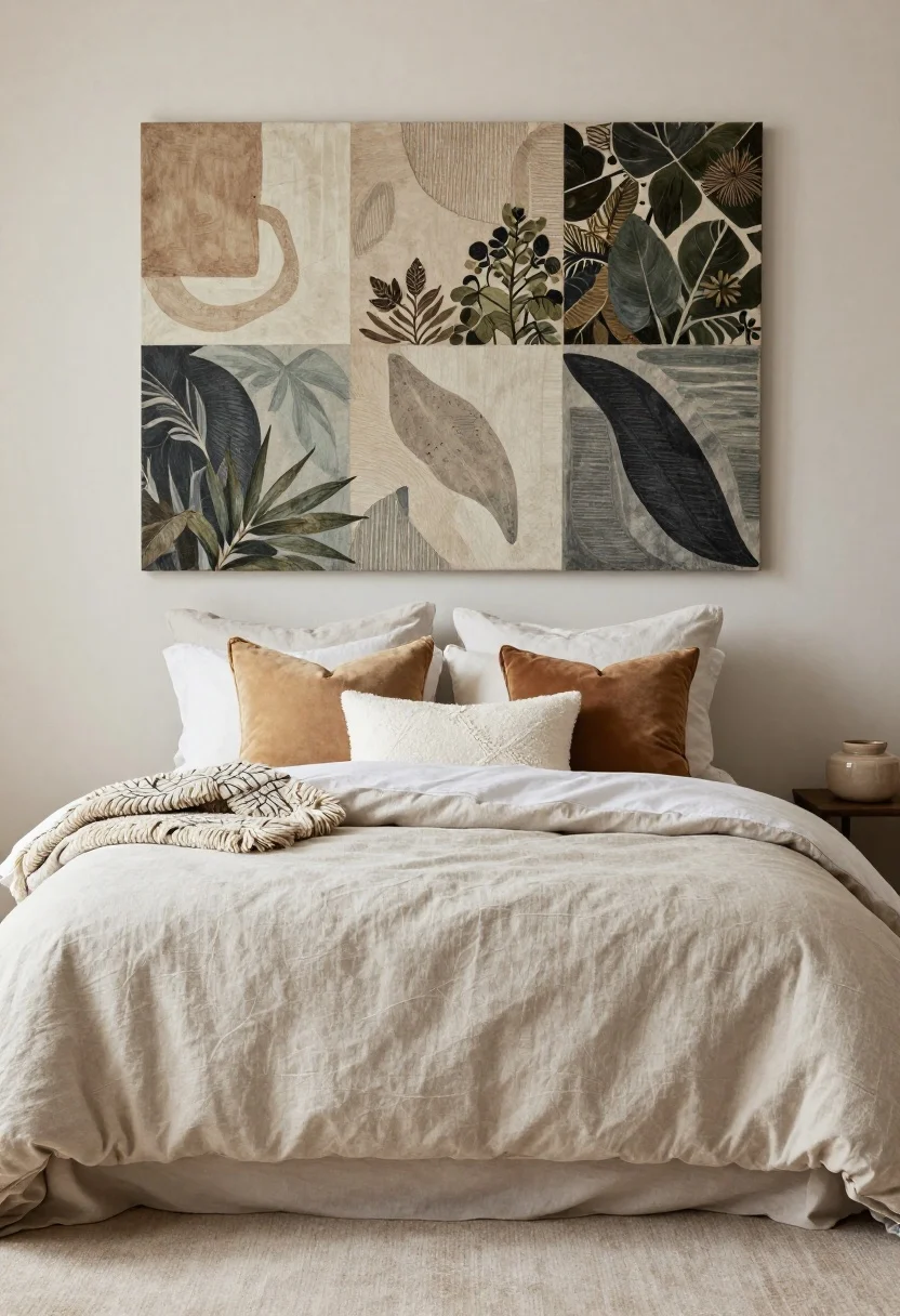 boho bedroom decor ideas - Wide shot: A boho bedroom focused on layered textures for