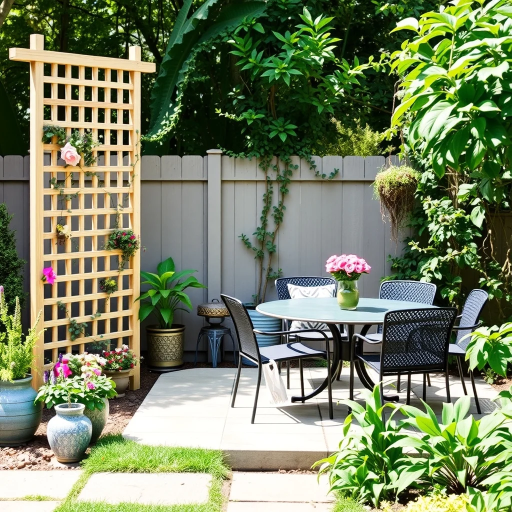 Wildlife-Friendly Garden Ideas That Support Birds and Beneficial Insects: 5. Add Vertical Habitats Using Trellises and Vines - A tall, lattice‑style trellis positioned beside a patio table introduces a vertical line that draws the eye upward, much like a floor‑to‑ceiling bookshelf. Climbing vines such as clematis or trumpet vine provide fragrant blooms that